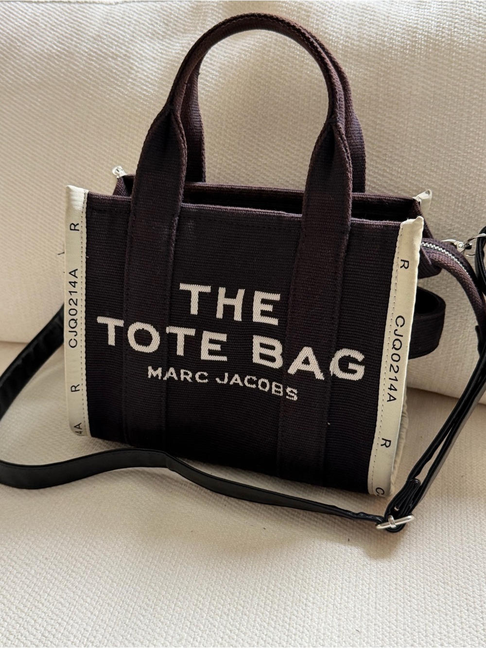 Marc Jacobs Black Canvas Small Tote with Cream Trim